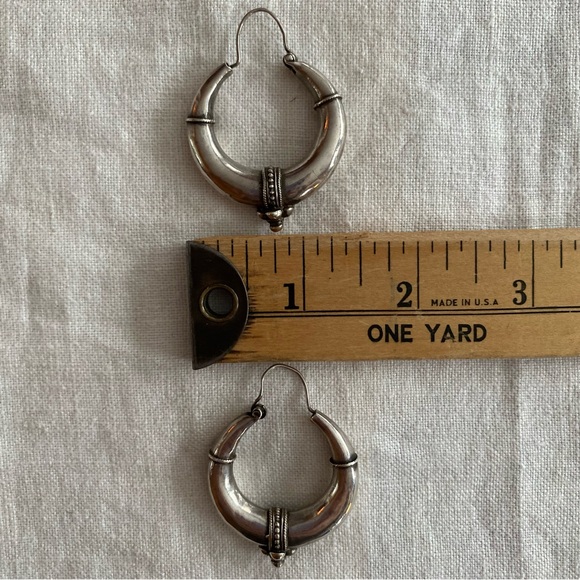 Indian Bubble Hoop Sterling Silver Boho Earrings - Picture 8 of 10